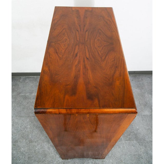 Mid Century Modern Highboy Dresser 5 Drawer Walnut Vintage MCM Metal Burl Wood For Sale - Image 4 of 12