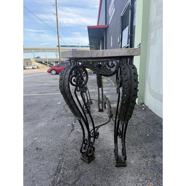 Black Vintage Maitland Smith Wrought Iron Console W Composite Stone Top For Sale - Image 8 of 13