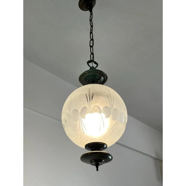 Brown Vintage Bronze and Glass Chandelier, Italy, 1970s For Sale - Image 8 of 9