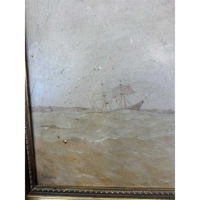 Naval Shipwreck, 1900, Oil Painting on Cardboard For Sale - Image 7 of 12