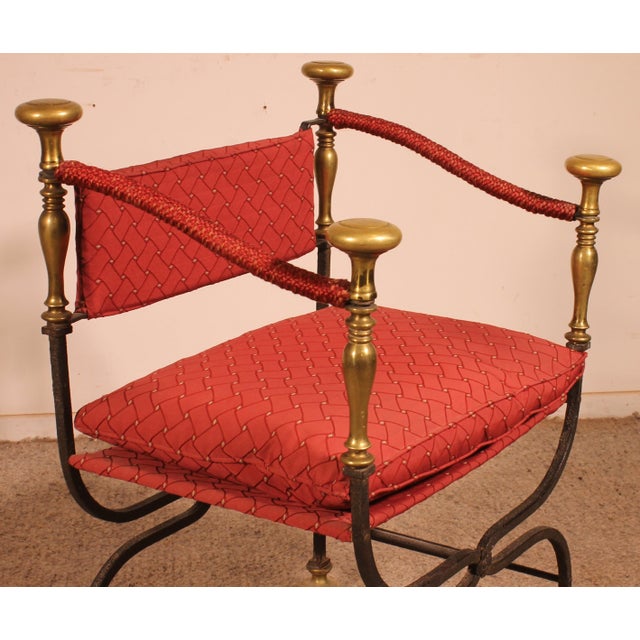 Curule Armchair in Wrought Iron and Bronze, 1890s For Sale - Image 6 of 13
