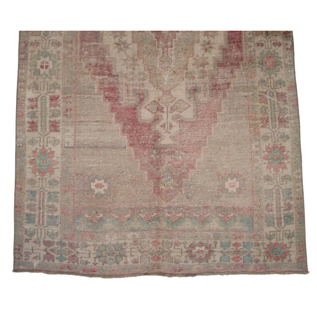 Beige Distressed Turkish Rug Hand Knotted Vintage Low Pile Muted Color Anatolian Area Rug - 3′9″ × 6′8″ For Sale - Image 8 of 10