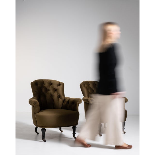 Wood Pair of Napoleon III Velvet Upholstered Armchairs, Second Empire Style, France, Circa 1880 For Sale - Image 7 of 14