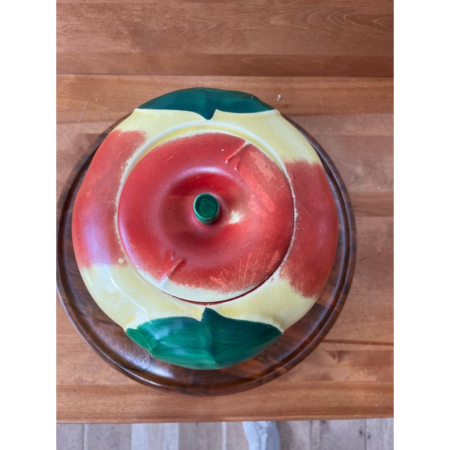 Mid-Century Ceramic Apple Cookie Jar With Sculpted Leaf Detail, Vintage Kitchen For Sale - Image 9 of 10