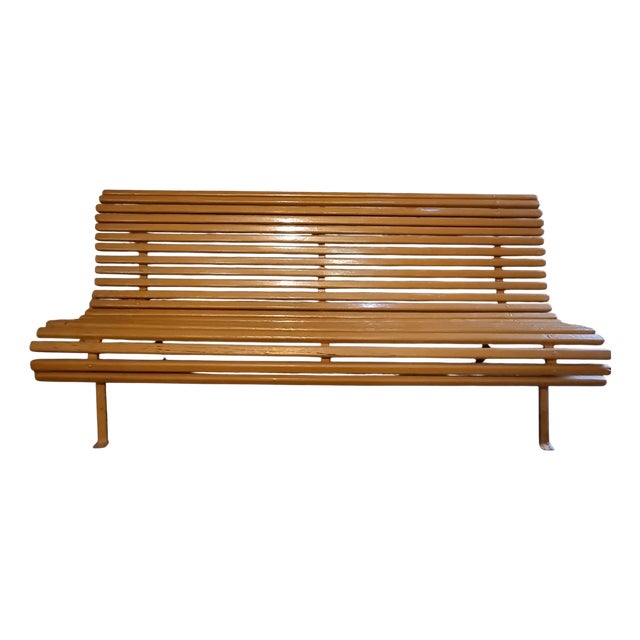 Mid-Century French Pine Garden Bench, 1960s For Sale