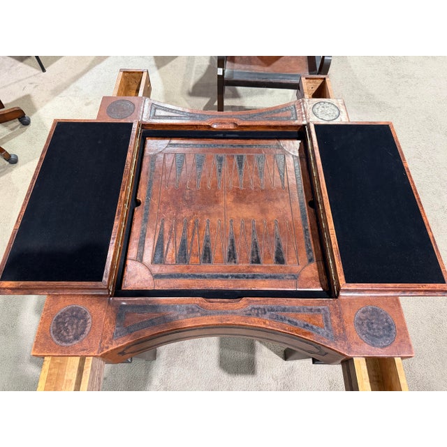 Brown House of Mercier Leather Game Table With Two Chairs For Sale - Image 8 of 12