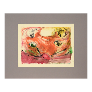 Colorful Cat Face - Transfer Monotype in Water Based Ink on Paper by Heather Speck