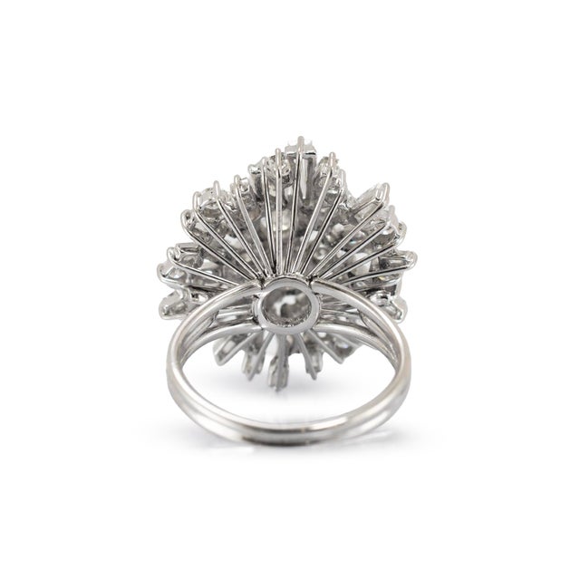 Late 20th Century Vintage 18k White Gold 2.30ctw Diamond Bombe Starburst Cluster Cocktail Ring, Size 5 For Sale - Image 5 of 9