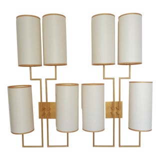 Tiges4 Wall Sconces in Patinated Gold Metal and Fabric by Aymeric Lefort, Set of 2 For Sale