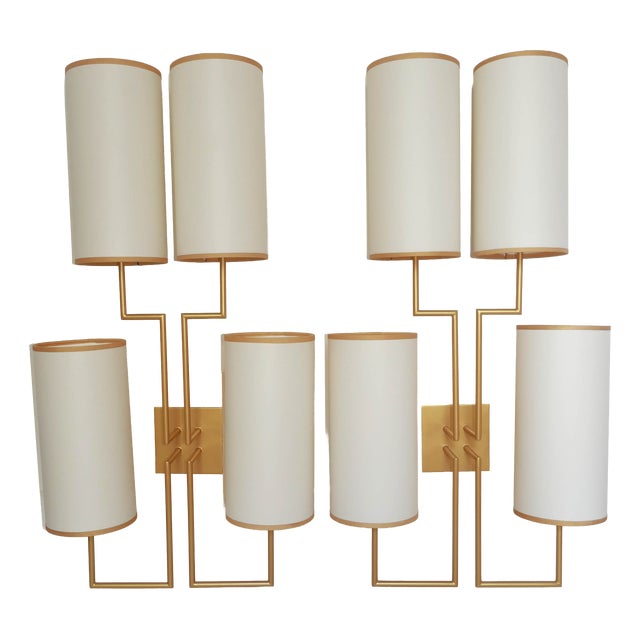 Tiges4 Wall Sconces in Patinated Gold Metal and Fabric by Aymeric Lefort, Set of 2 For Sale