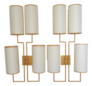 Tiges4 Wall Sconces in Patinated Gold Metal and Fabric by Aymeric Lefort, Set of 2