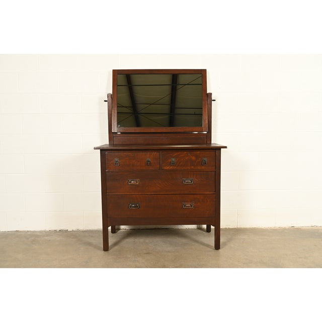 Stickley Brothers Antique Mission Oak Arts & Crafts Dresser With Mirror, Circa 1910 For Sale - Image 17 of 17