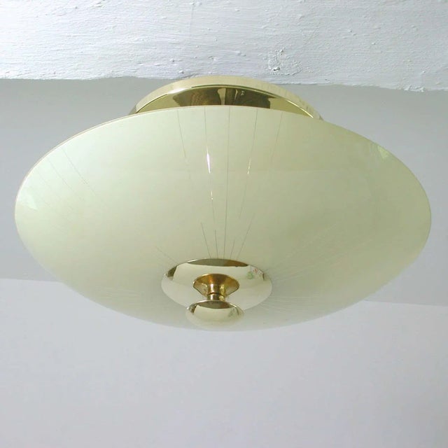 Mid-Century Modern Mid-Century German Opaline and Brass Flush Mount, 1950s For Sale - Image 3 of 16