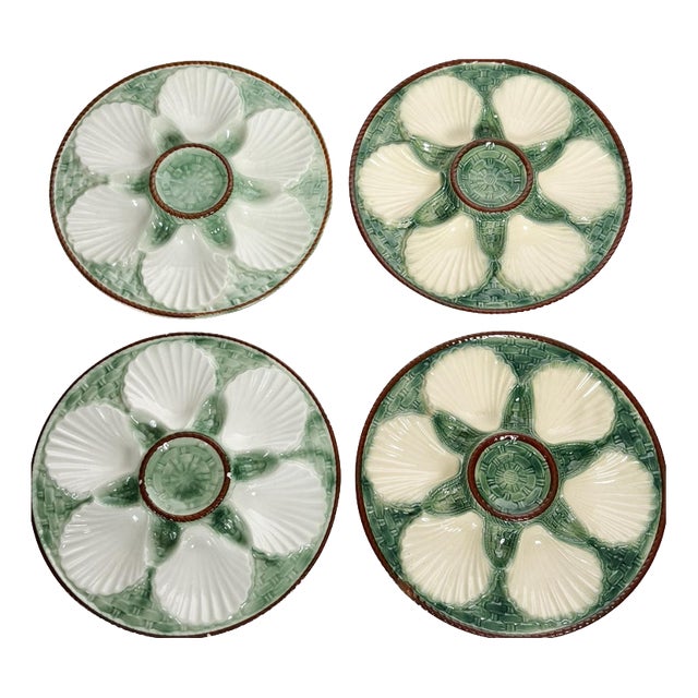 Majolica Oyster Plates, France, Set of 4 For Sale