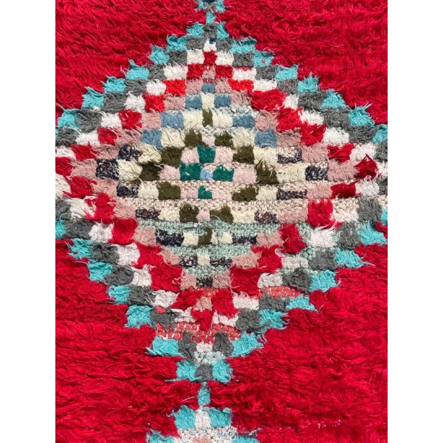 Moroccan Artist 1980s Red Traditional Moroccan Berber Boucherouite Rug For Sale - Image 4 of 10
