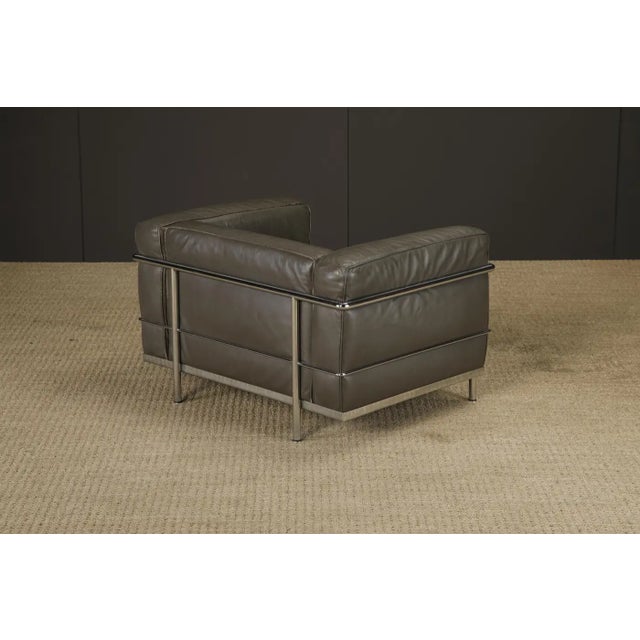 Early Year Grey Leather 'Lc3' Club Chairs by Le Corbusier for Cassina, Signed For Sale - Image 11 of 18