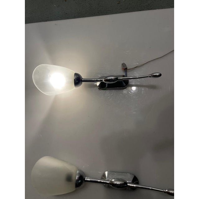 1970s Chrome Satinated Glass Sconces, 1970s, Set of 2 For Sale - Image 5 of 10