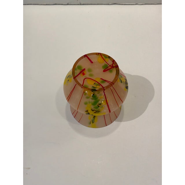 Stylish Czech / Kralik Art Glass Vase. Pink, yellow and green colors.