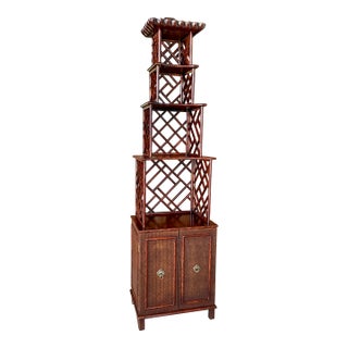 Vintage Pagoda-Style Rattan Étagère Cabinet For Sale