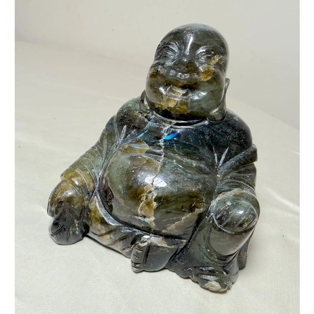 Vintage Hand Carved Natural Labradorite Crystal Stone Buddha Sculpture Statue For Sale - Image 11 of 15