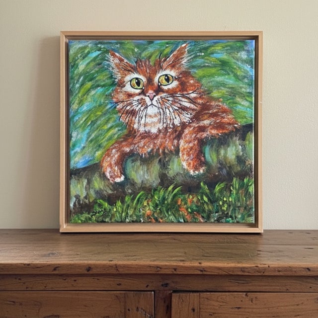 Irene Van Genderen-Van De Wilt, Orange Cat Painting, 2000s, Canvas and Beech For Sale - Image 12 of 17