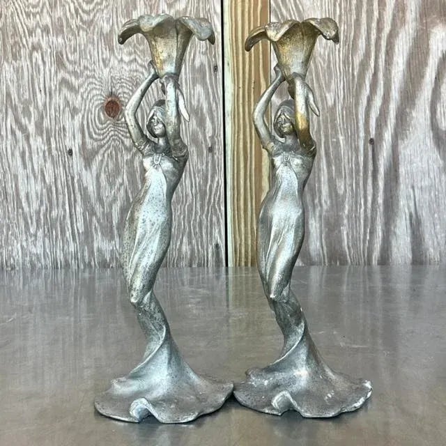 Vintage French Deco Candlesticks After Lucien Alliot- a Pair For Sale In West Palm - Image 6 of 7