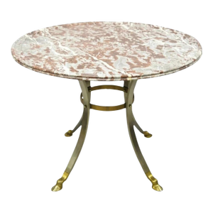 Maison Jansen Style Italian Neoclassical Brass Hoof Foot Marble Top Center Table