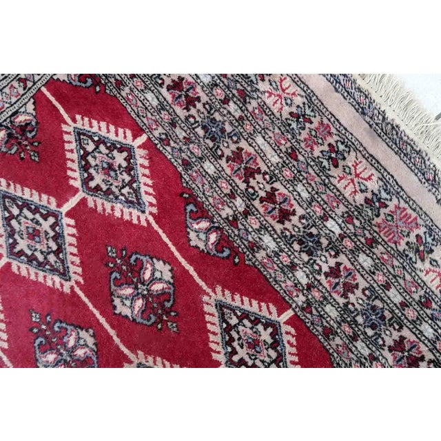 Red 1960s Handmade Uzbek Bukhara Rug 4.1' X 5.9' For Sale - Image 8 of 9