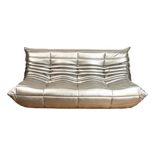 Togo Three-Seater Sofa in Silver Leather by Michel Ducaroy for Ligne Roset, 1970 For Sale