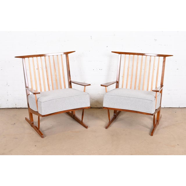 Conoid Lounge Chairs in Sculpted Walnut After George Nakashima, Pair For Sale - Image 12 of 12