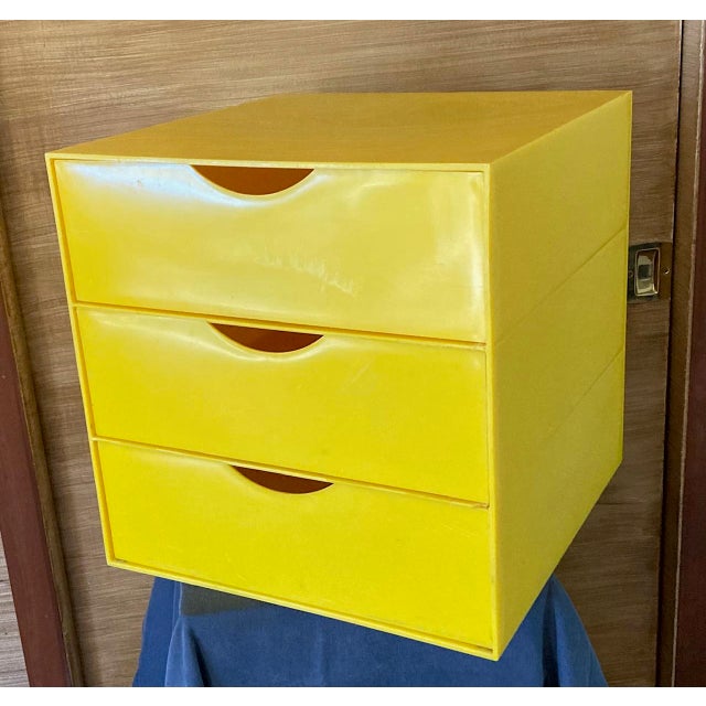 Very nice 1970s storage cube. There are a couple issues (see pics): the second and third drawer are cracked. There is also...