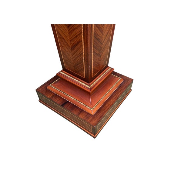 Brown Inlaid Wood Regency Pedestal Greek Key Brass Ormolu For Sale - Image 8 of 17