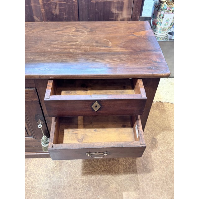19th Century Primitive Oak Sideboard Cabinet With Drawers & Paneled Storage Doors For Sale - Image 9 of 12