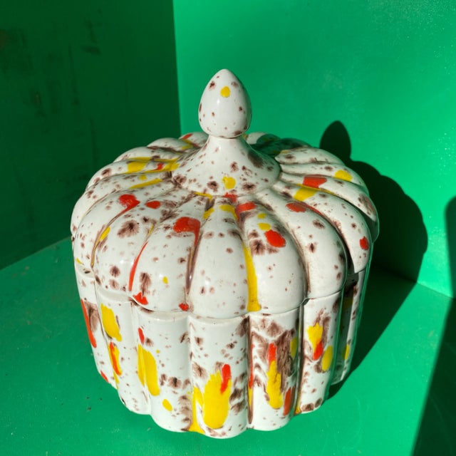 1970s Mid-Century Modern Ceramic Splatter Pottery With Lid For Sale - Image 4 of 4