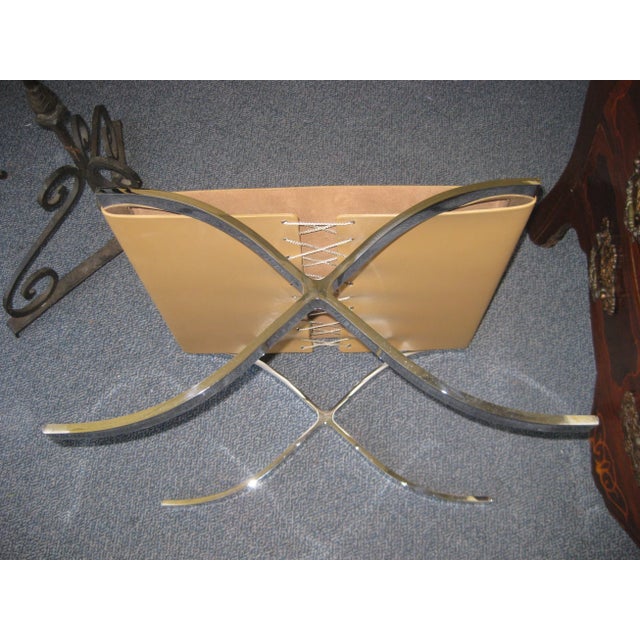 1990s Chrome & Leather Ottoman For Sale - Image 5 of 7