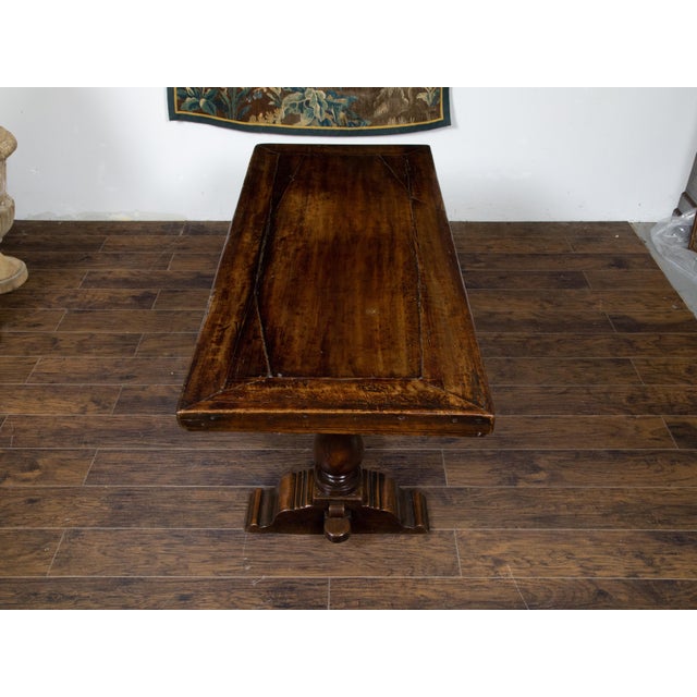 Brown Early Italian 19th Century Walnut Table with Trestle Base and Single Drawer For Sale - Image 8 of 12