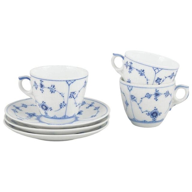 Royal Copenhagen Blue Fluted Plain. Three Coffee Cups with Saucers. Early 20th C, Set of 6 For Sale - Image 5 of 5