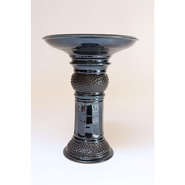 Mid-Century Modern Vintage Studio Pottery Metallic Blue Pedestal / Votive Holder by Deanna Nichols For Sale - Image 3 of 18
