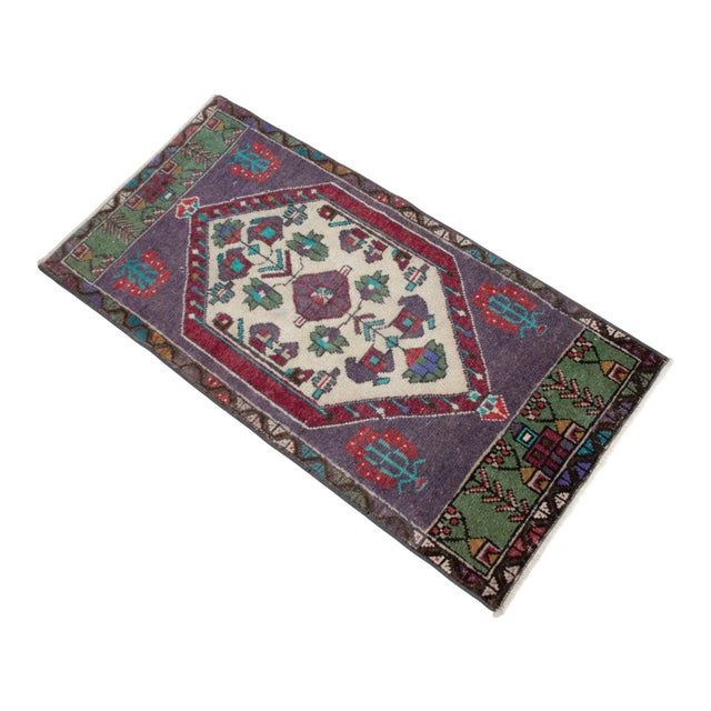 1970s Hand Knotted Turkish Small Rug Purple Accent Rug - 20'' X 39'' For Sale - Image 4 of 13