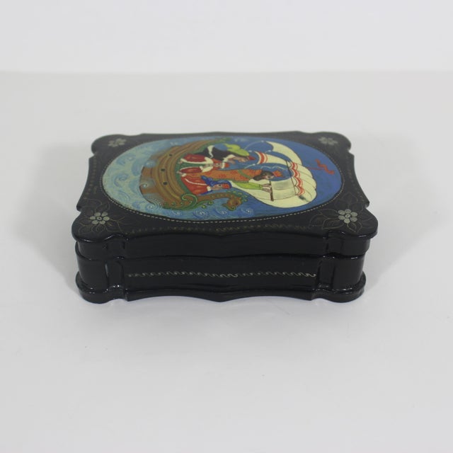 Vintage Signed Hand Painted Laquered Box For Sale - Image 4 of 9