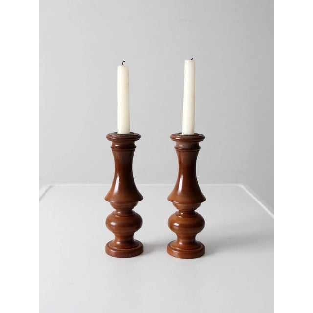 Vintage Wooden Candleholders a Pair For Sale - Image 6 of 10