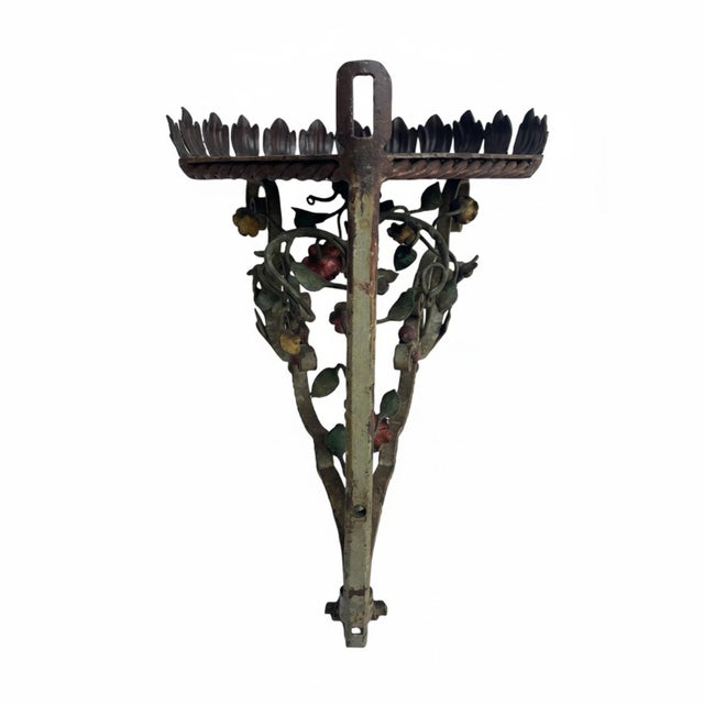Polychrome Wrought Iron Corner Shelves, Early 1900s, Set of 2 For Sale - Image 4 of 8
