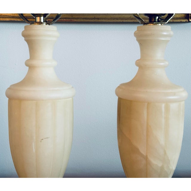 Sarreid Carved Alabaster Lamps- A Pair For Sale - Image 9 of 12