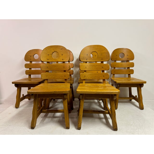 Vintage Brutalist Fish Bone Dining Chairs in Oak, 1970s, Set of 6 For Sale - Image 4 of 18