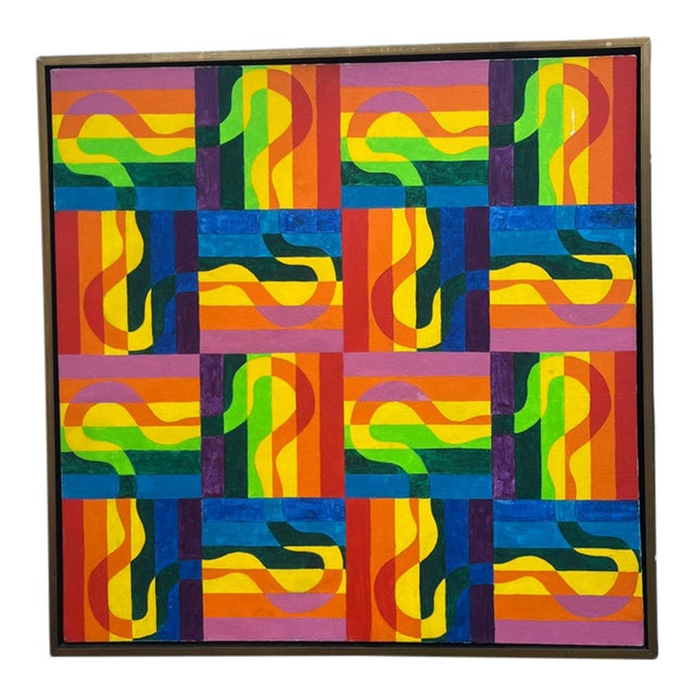 1960s Op-Art Painting in Custom Frame For Sale