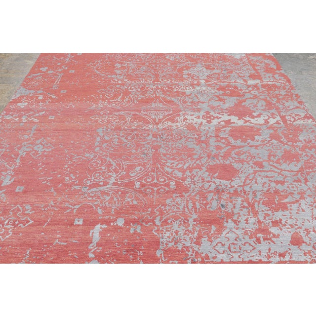 Rug & Kilim Rug & Kilim’s Distressed Modern Rug With Abstract Florals in Coral & Gray Hues For Sale - Image 4 of 12