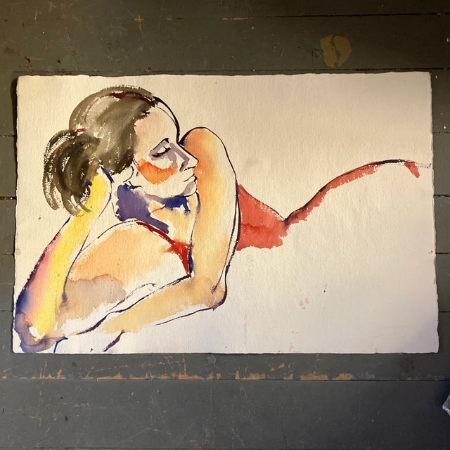 1970s 1970’s Vintage Original Male Nude Watercolor Painting Double Sided For Sale - Image 5 of 6