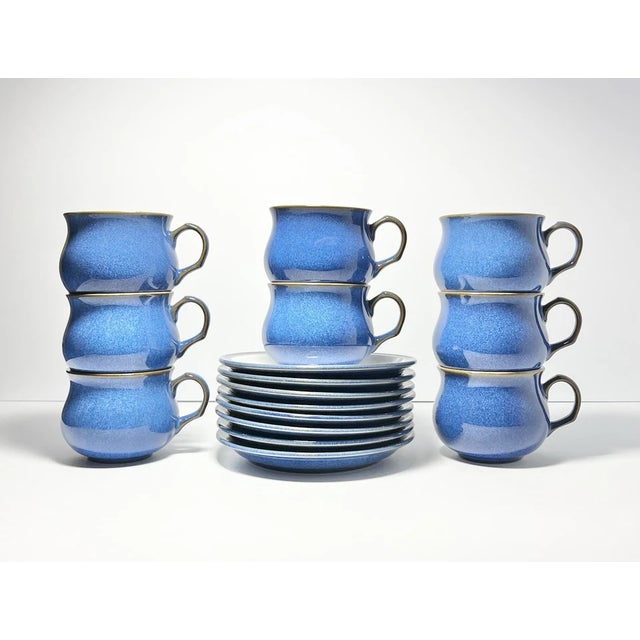 Denby “Imperial Blue” Set of 8 Stoneware Teacups 2 3/4” 6oz & Saucers 6” Excellent condition. No chips, cracks, or...
