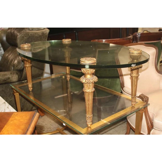 French Jansen Vintage French Style Oval Glass Top Coffee Table For Sale - Image 3 of 6