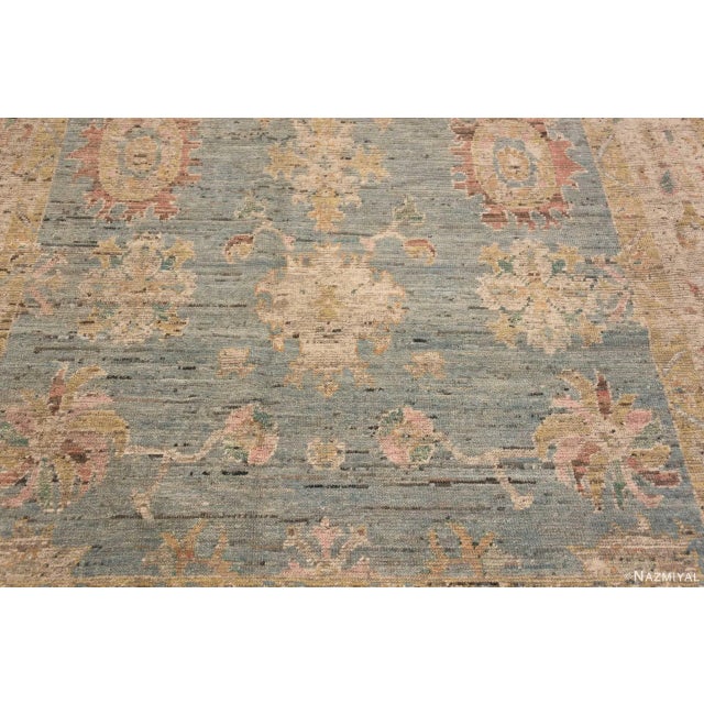 2020s Light Blue Background Turkish Oushak Design Modern Room Size Rug For Sale - Image 5 of 7